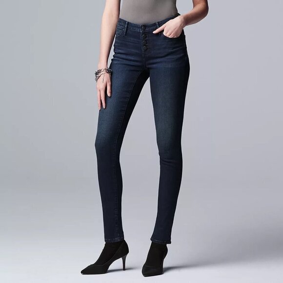 Simply Vera Wang Womens High Rise Dark Wash Button Fly Skinny Jeans Sz 18 New - Picture 8 of 9